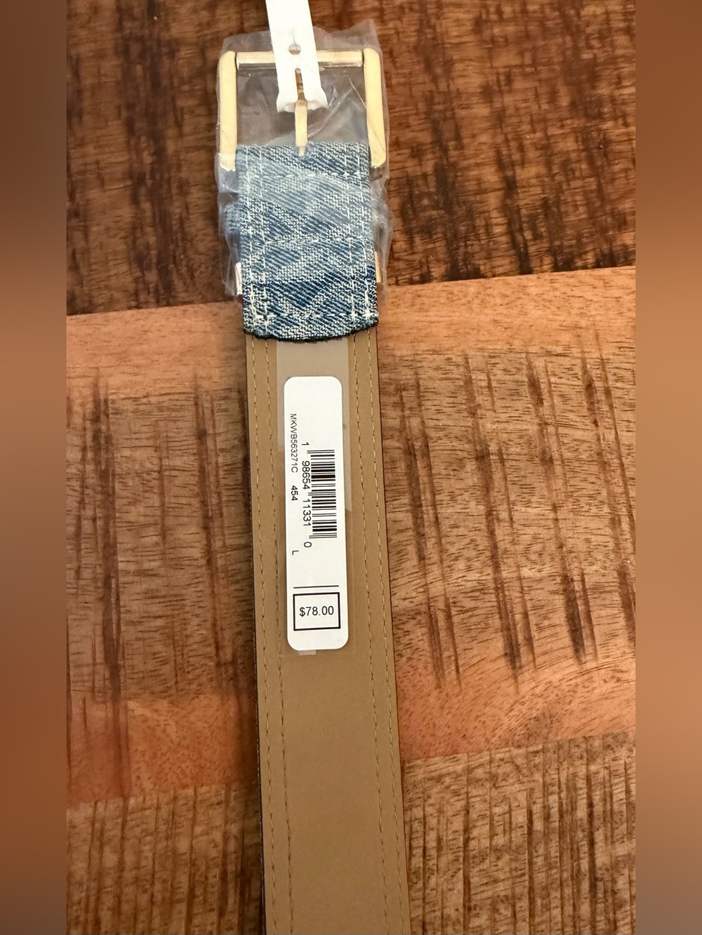 Michael Kors Denim-Pattern Blue Belt with Gold Buckle Size Large NWT - Picture 6 of 9